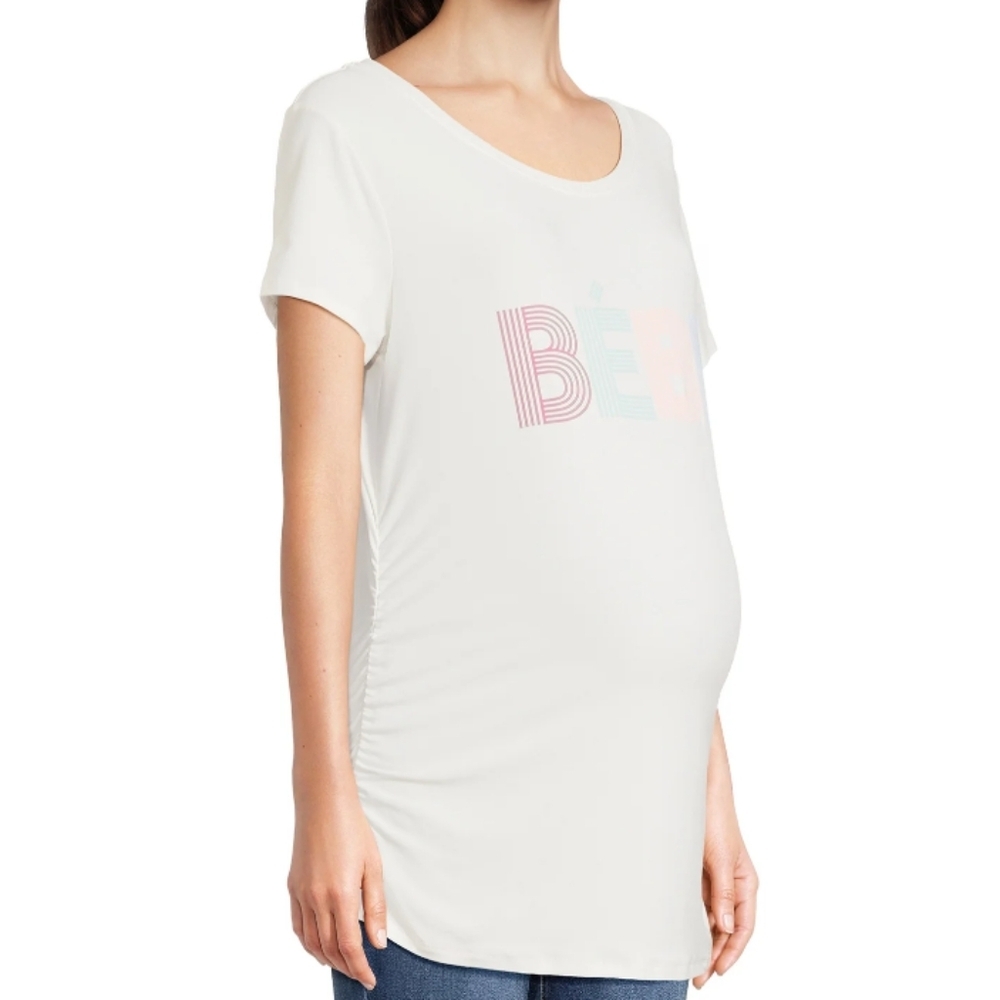Time and Tru Women’s Size L (12-14) Maternity Graphic Tee Winter White "Bebe"